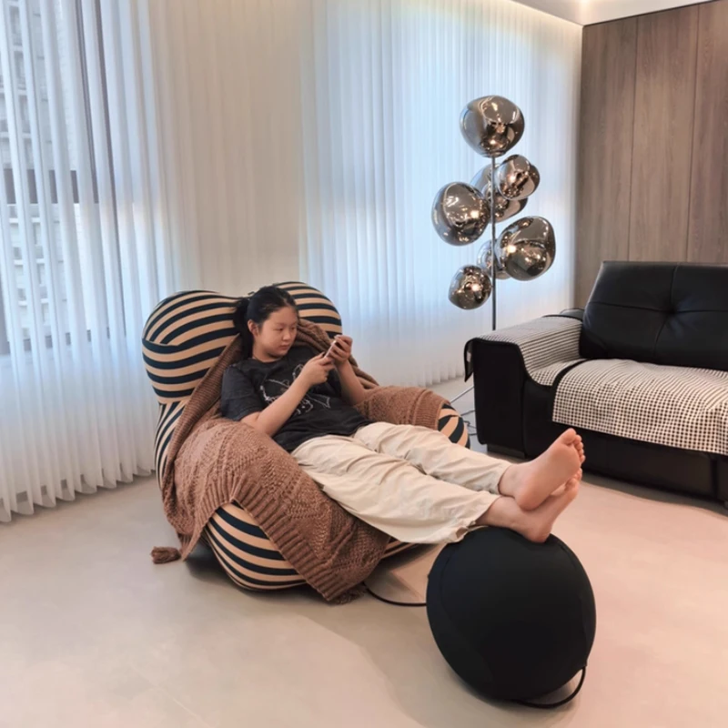

Bauhaus Designer Styles Mom's Embrace Sofa, Modern Striped Bean - Bag Sofa With Ottoman Cozy & Stylish Living Room Furniture