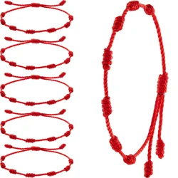 6 Pieces Red String Handmade Bracelets Red Cord Bracelet Adjustable Kabbalah Red 7 Knot String Bracelet Amulet for Women Girls