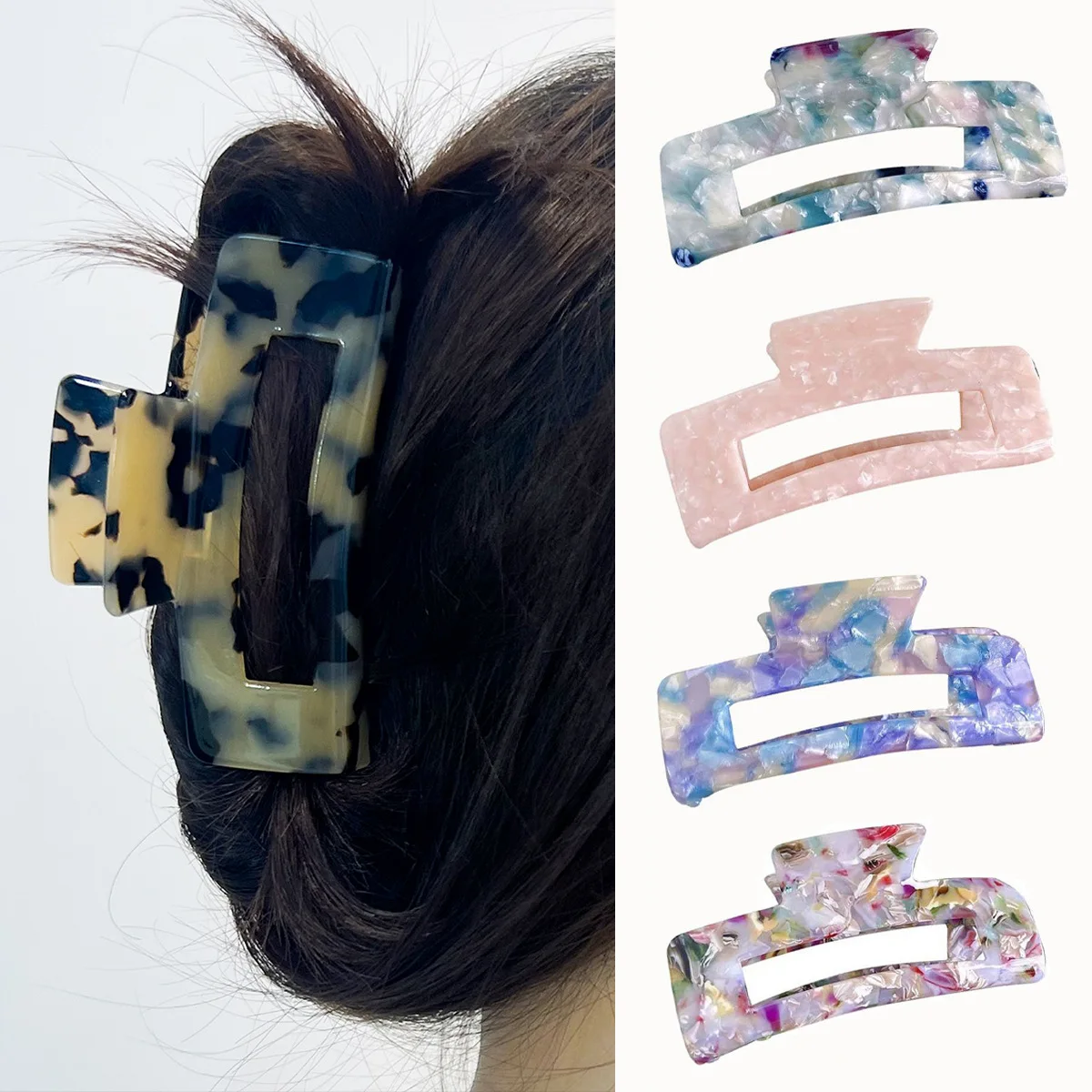 Large acetic acid clip for women, hair clip at the back of the head, leopard print hair clip, vintage hair clip, shark clip image 2