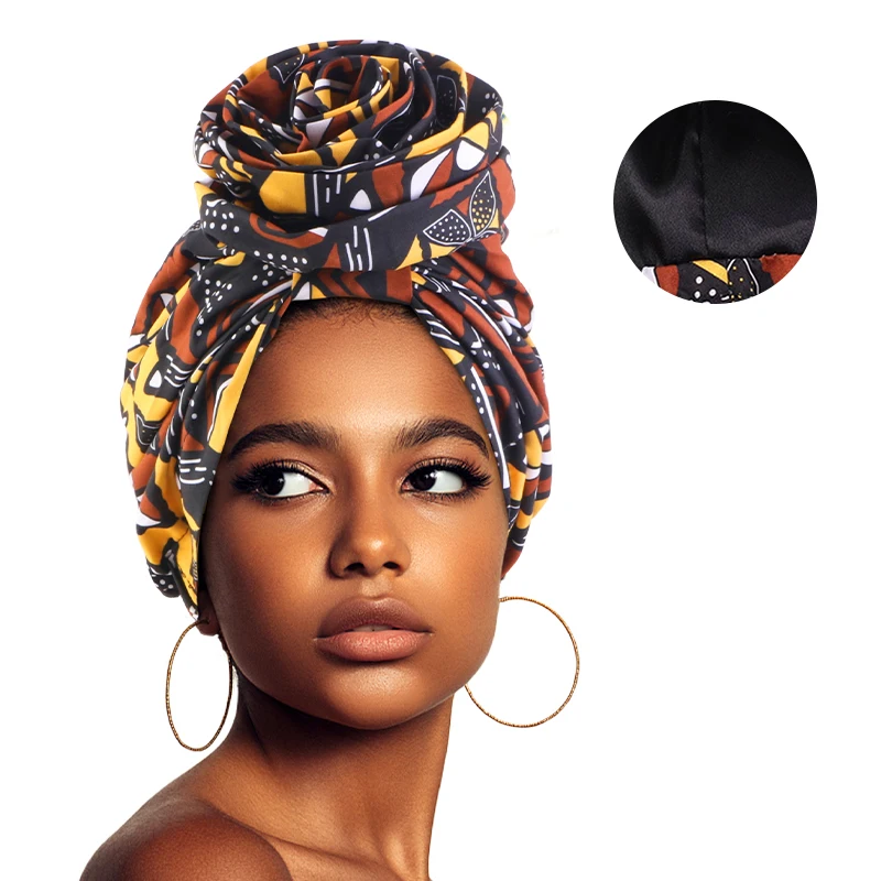 Neue Frauen Afrikanischen Druck Stretch Bandana Kopf Wrap Satin Floral Ankara Dashiki Hochzeit Party Kappe Beanie Moslemisches Hijab Motorhaube – Detail 11