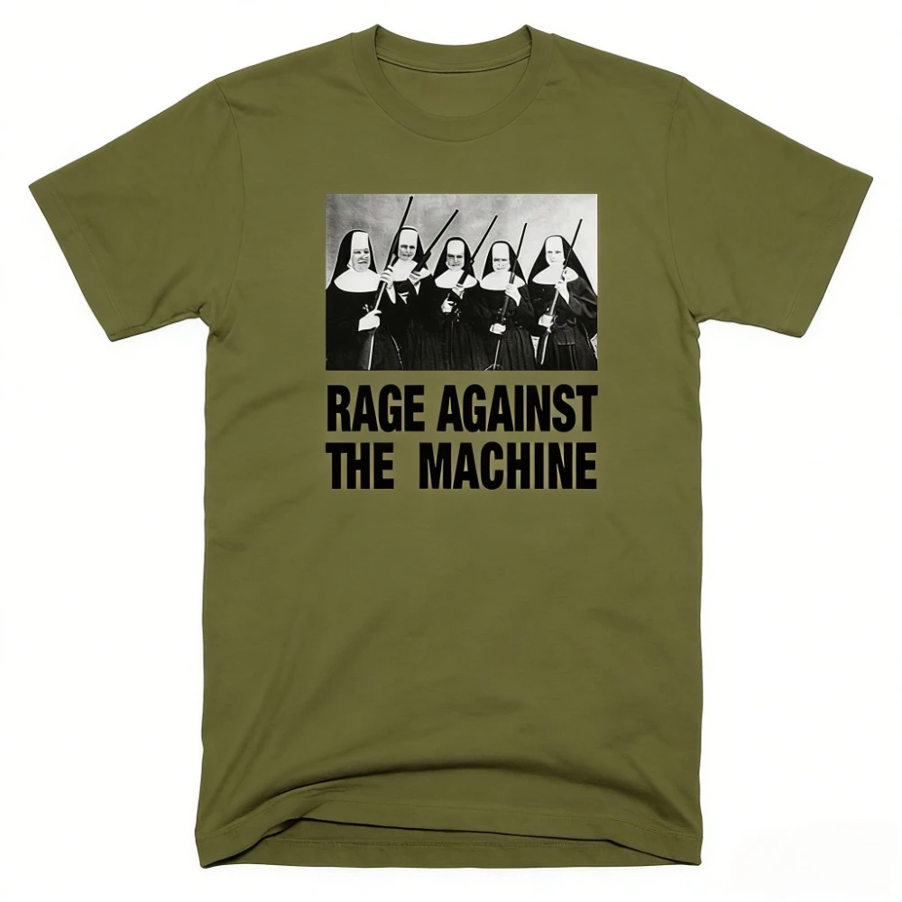 Men T Shirt Rage Against The Machine Nuns with Guns Rap-Metal Band TShirts Breathable Fitness Crew Neck Tops Ropa Hombre
