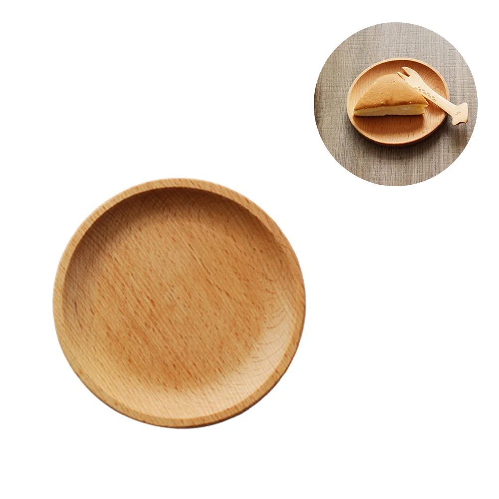 

12Cm Round Natural Wood Dessert Plate Safe For Snack Fruit Serving Tray Japanese Style Wooden Dish Decorative Bowl Home