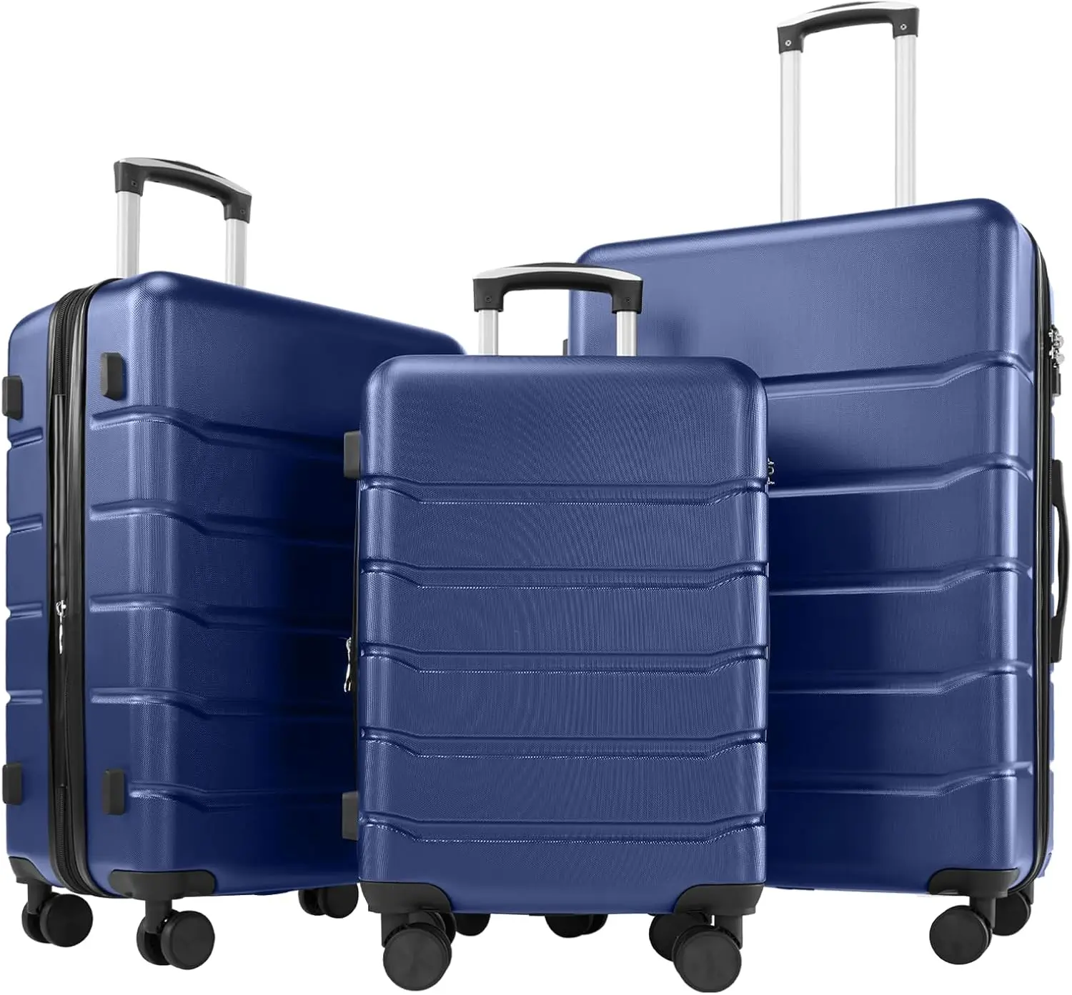 

3-Piece Hard Shell Luggage Set with Spinner Wheels, TSA Lock, Navy Blue (20/24/28 inch)