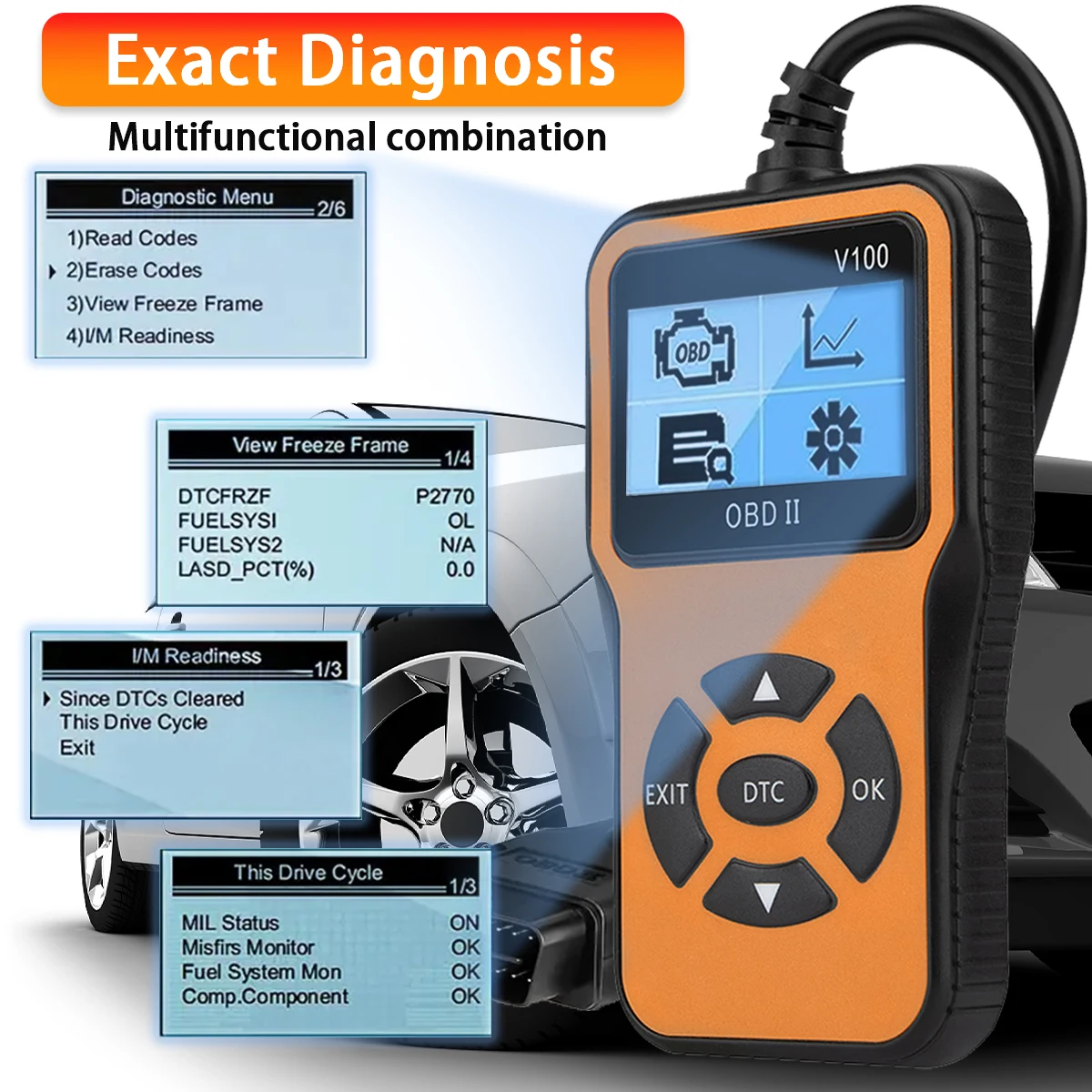 Pemindai OBD2, pembaca kode mobil, alat diagnostik otomatis untuk memeriksa lampu mesin, pemindai mobil untuk semua kendaraan sejak 1996