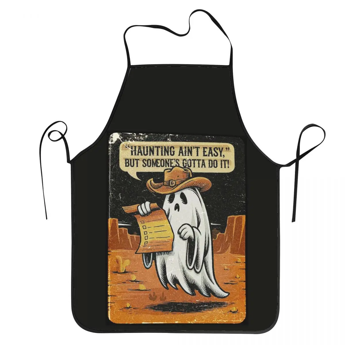 Haunting Ain't Easy Western Ghost Apron Chef Cooking Cuisine Tablier Bib Kitchen Cleaning Pinafore for Women Men Gardening