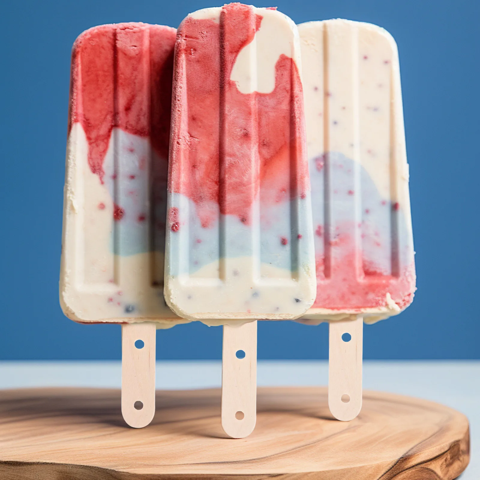 

100pcs Ice Cream Sticks Wood Popsicle Craft Sticks Pre Drilled Holes Durable Single Wood Pieces Family Commercial Use Cakesicle