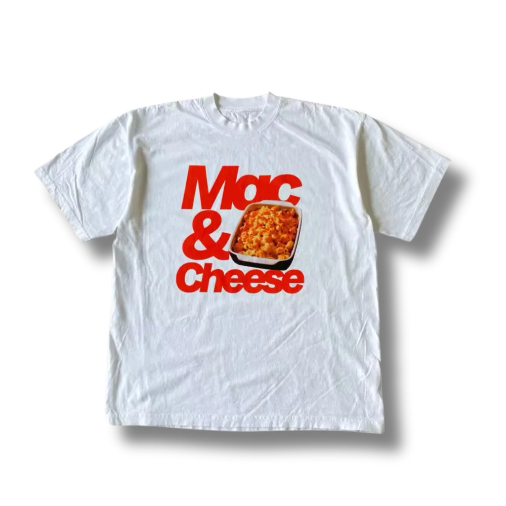 Camiseta con gráfico Mac & Cheese para hombre, novedades de primavera y verano, camiseta gráfica, camiseta negra, moda Retro, Top Unisex