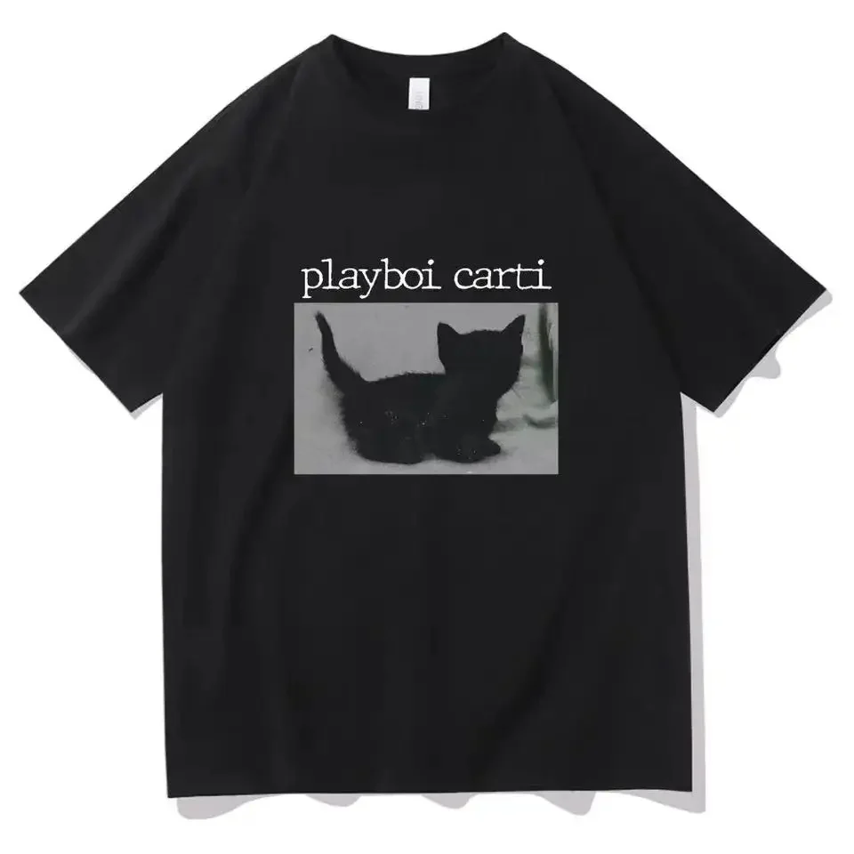 Playboi Carti T Shirts Men Women Cute Cat Harajuku Print Tees Oversized Hip-Hop Short Sleeve Cotton O-Neck Tops Rapper T-Shirt