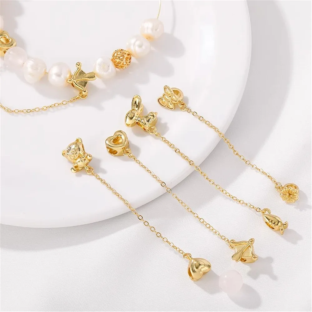 

14K Gold One Arrow Heart Piercing Bear Bead Hanging Chain Handmade DIY Bracelet Necklace Extension Chain Jewelry Accessories