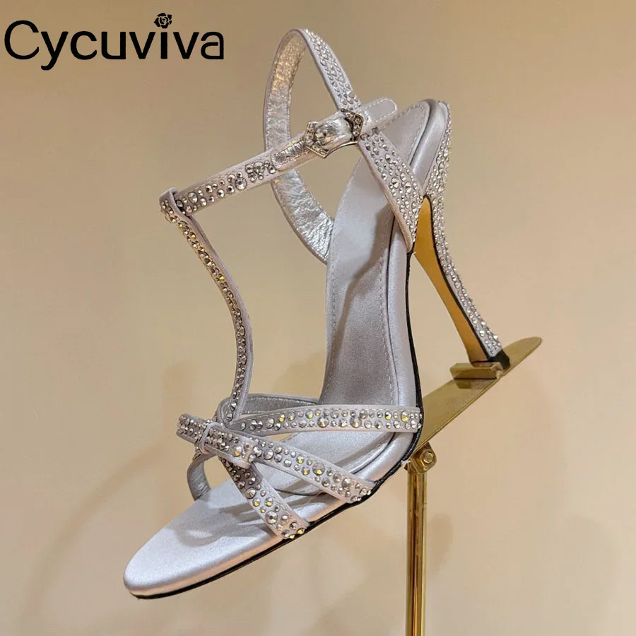 Cycuviva Summer Super High Heels Sandals Women Crystal PartyT-show Shoes Ladies Heels Sandalias Luxury Gladiator Sandals Mujer