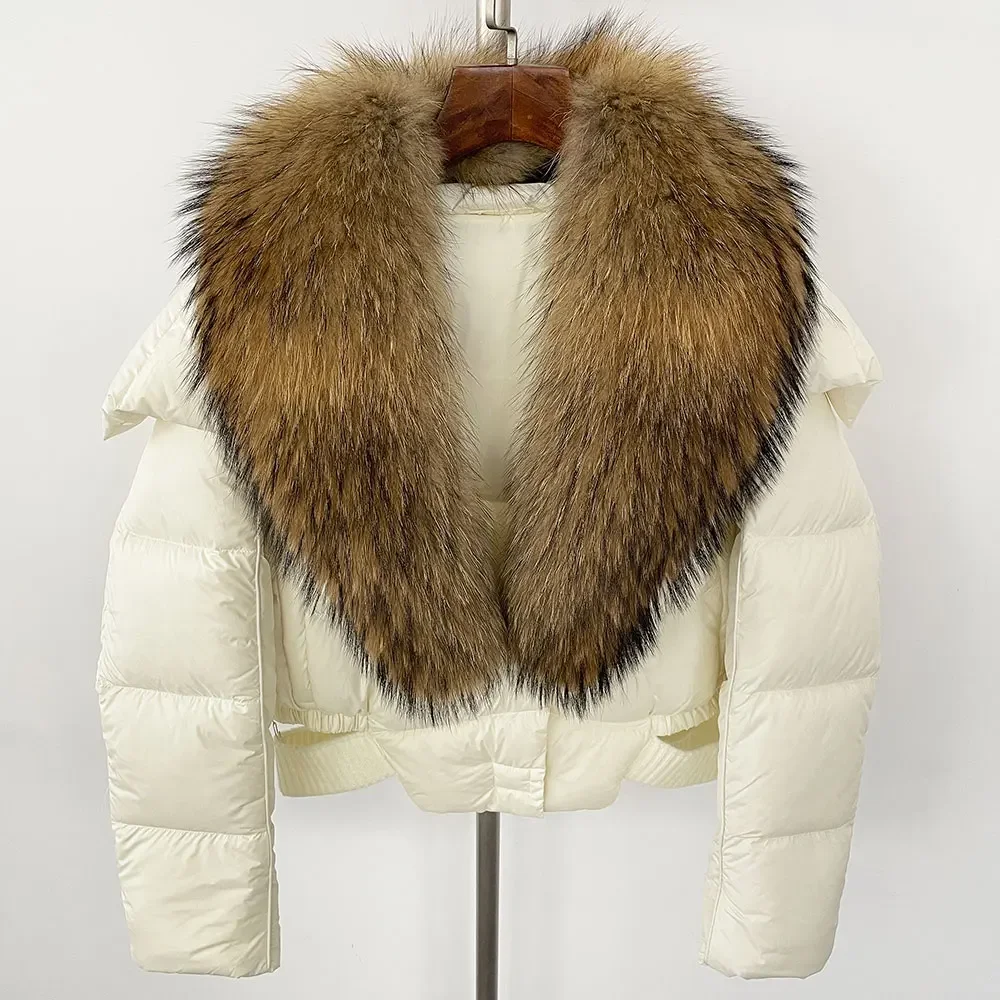 OFTBUY Winter Natürlicher Echter Waschbär-Fuchspelzkragen Kapuzenmantel mit Weißer Entendaunenfüllung Damen Neue Dicke Warme Freizeitjacke – Detail 15