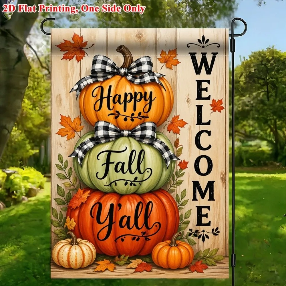 Double Sided Halloween Fall Pumpkin Garden Flag Linen Chick or Treat Autumn Ghost Yard Flag Vintage Scarecrow