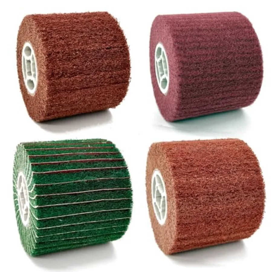 

4 Pcs Abrasive Drawing Burnishing Wheel Stripping Drum Polishing Wheel with Sandpaper 4.7" x 4" Surface Conditioning Tool Drum