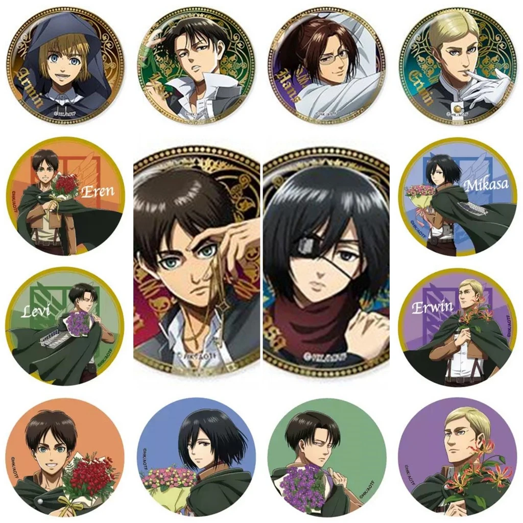 58mm Anime Attack on Titan Annie Leonhart Levi Ackerman‌ Cosplay COSTUME Badge Pin SPTE Tinplate Brooch﻿ Prop Xmas Gift