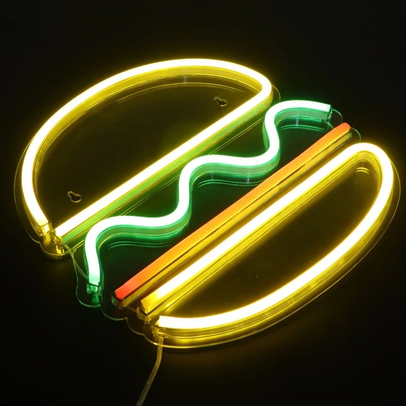LED ضوء النيون USB همبرغر على شكل علامة الإضاءة غرفة نوم المنزل بار حانة متجر الديكور