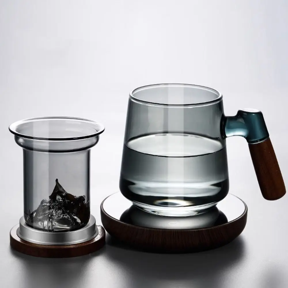 

High Borosilicate Glass Glass Tea Cup with Tea Infuser Wood Handle with Lid Tea Separation Mug Handmade Removable Tea Maker