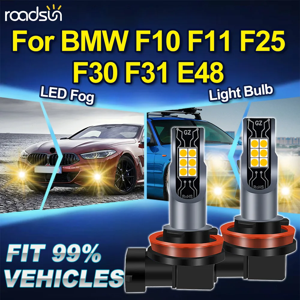 ROADSUN H8 H9 H11 Für BMW F10 F11 F25 F30 F31 E48 2 Stück 3000K Gelb Canbus Auto Upgrade LED Nebelscheinwerfer Glühbirnen Plug & Play Lampe