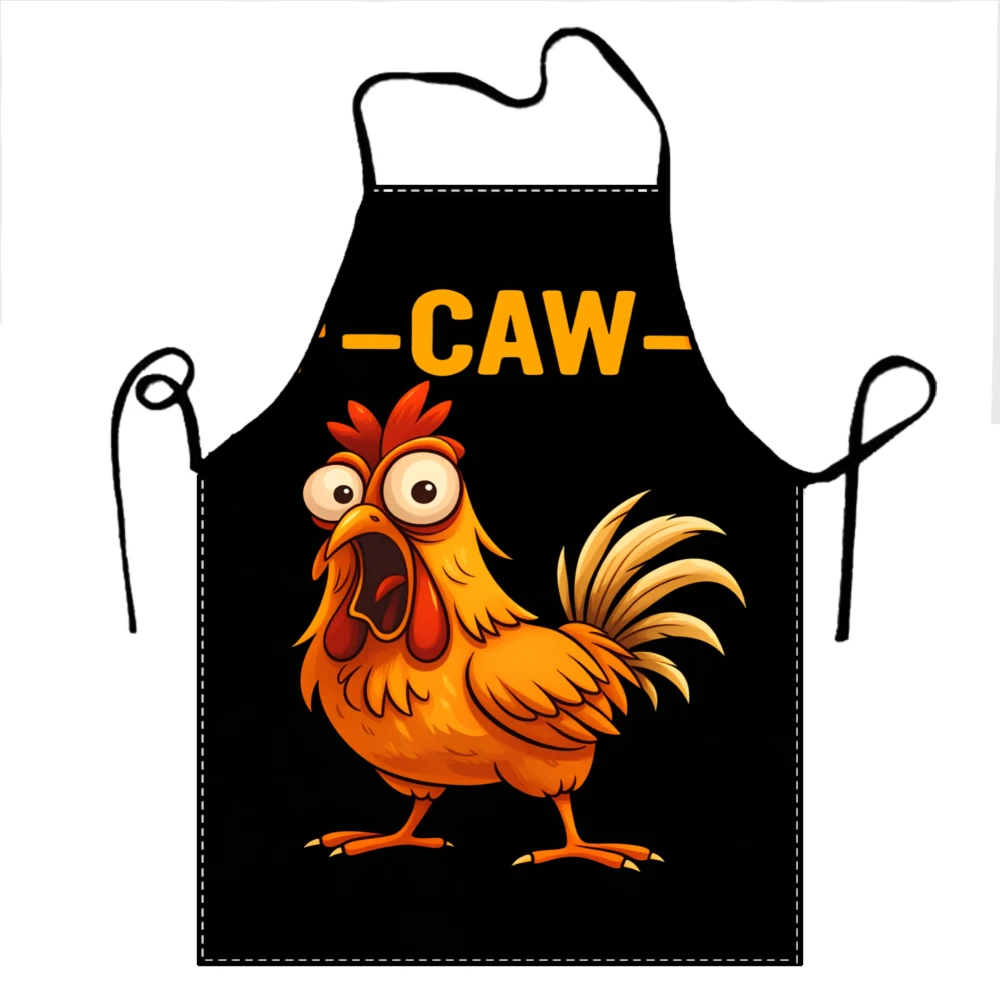 Chicken Apron With Caw Text And Cartoon Rooster Design For Cooking And Kitchen Use