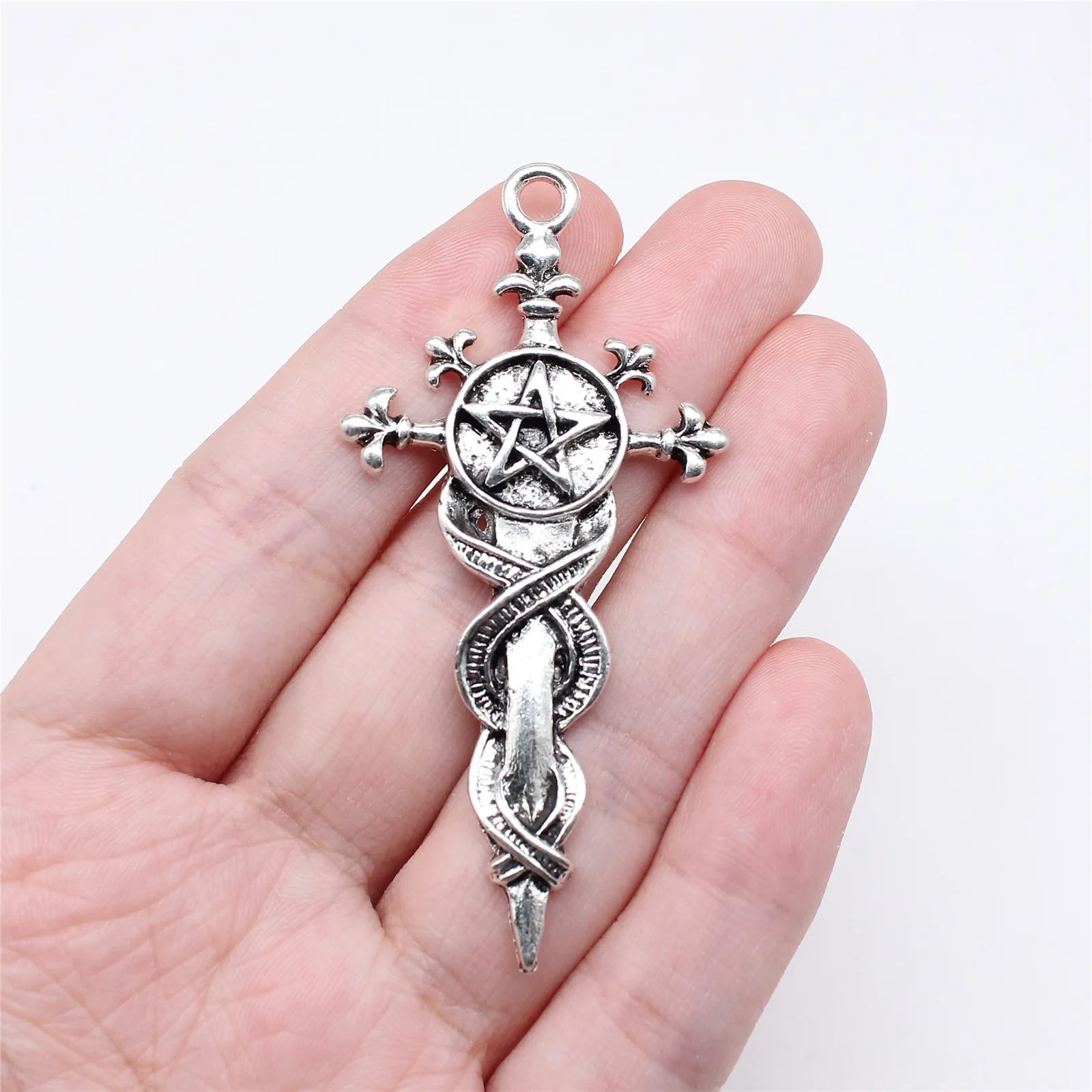 4Pcs 31*63 mm Cross Alloy Charms Pentagram Fashion Sword Pendants For Making Handmade DIY Findings Accessories Necklace Jewelry
