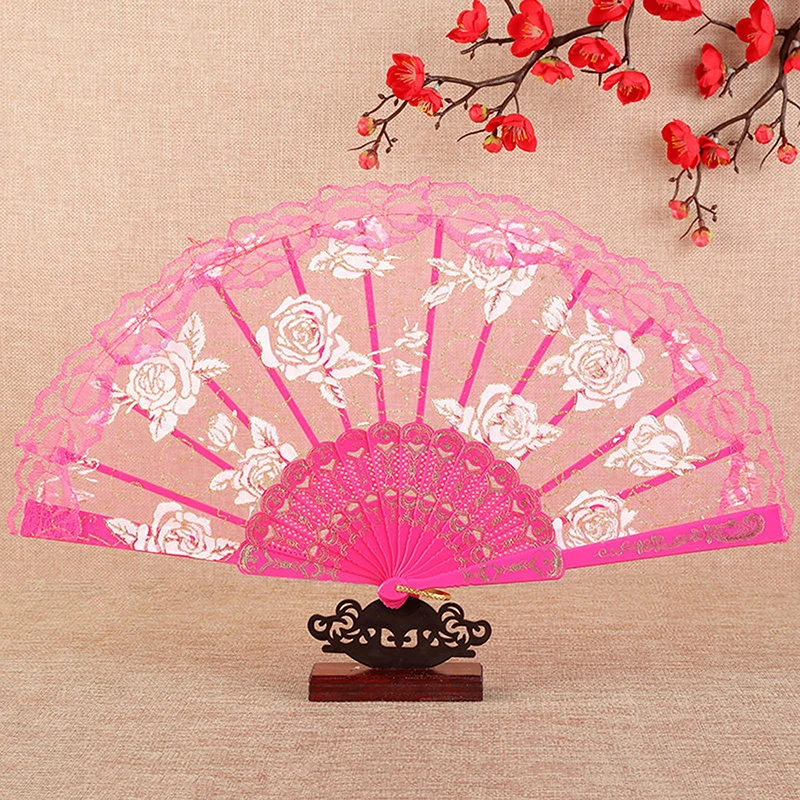 Gothic Fan Victorian Female Lace Hand Fan Vintage Colorful Rose Plastic Fans Cosplay Halloween Party Supplies