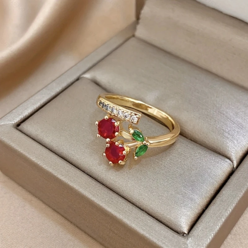 خاتم جديد رائع على طراز الكرز الزركوني المتلألئ، مناسب لهدايا مجوهرات الحفلات اليومية للنساء