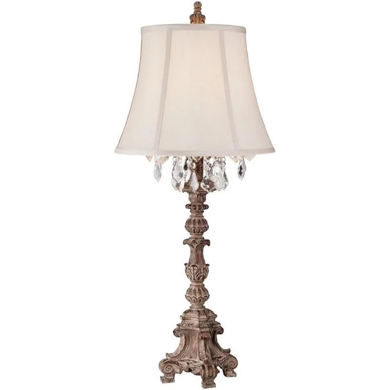 

and Ivy Duval French Country Cottage Table Lamp 34" Tall Crystal Distressed Antique White Candlestick Beige Bell Shade De