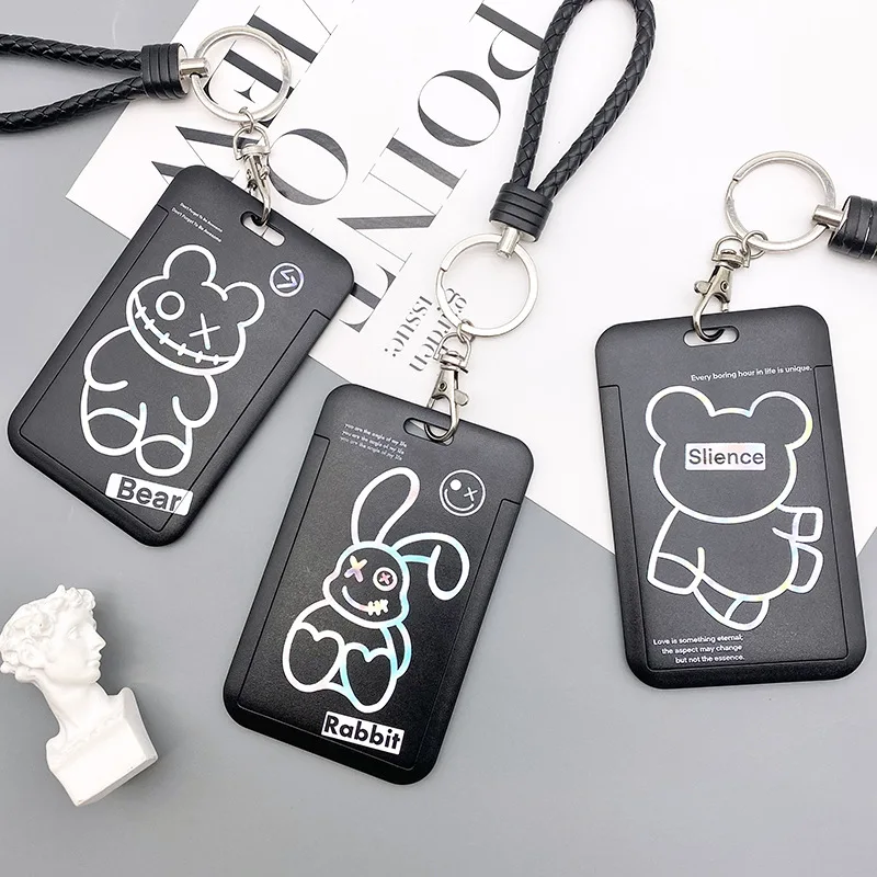 Fashion Black And White Cartoon Card Holder Work Card Bank Card Student Card Access Card ABS Plastic Lanyard Card Cover