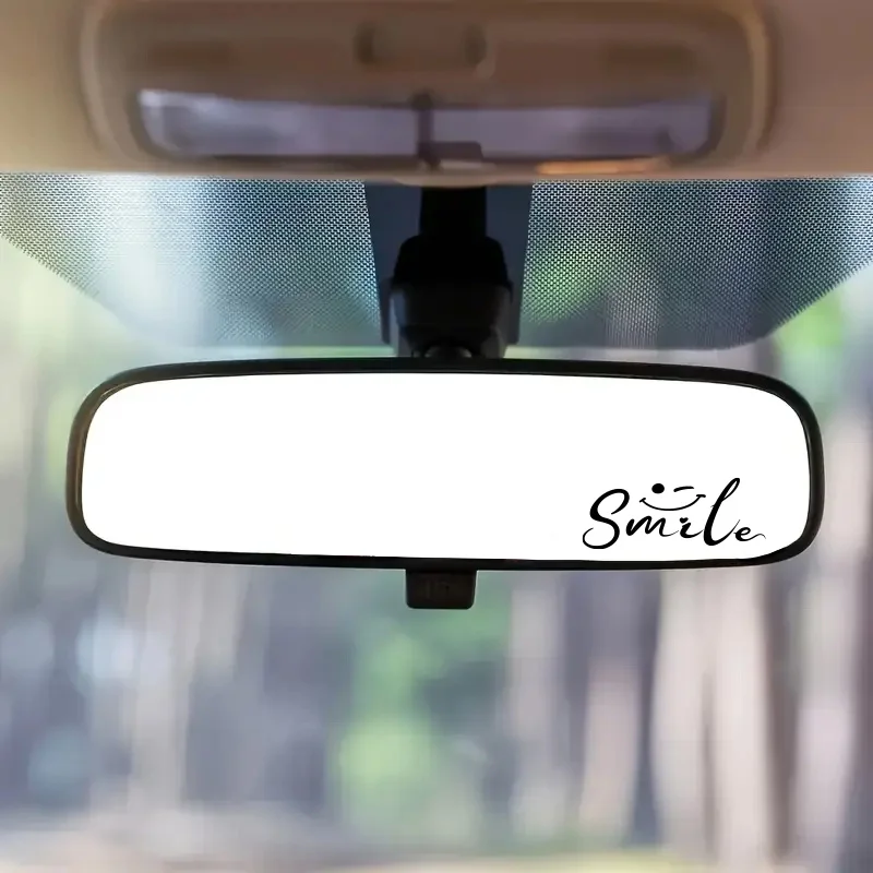 

2PCS/SET "Smile" Car Rearview Mirror Stickers – Black/White Waterproof Vinyl Decals for Auto Interior Decor