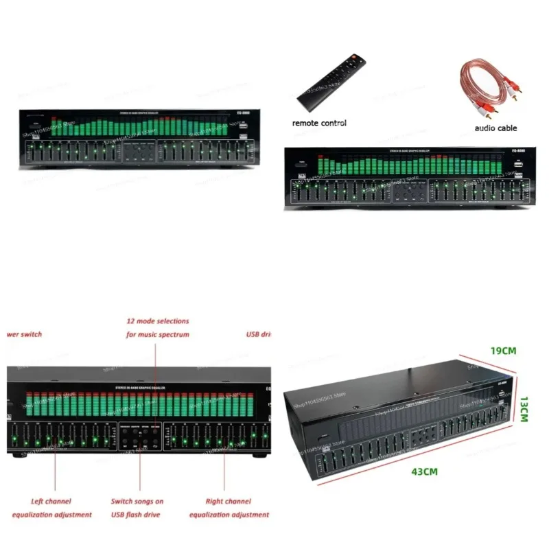 Ecualizador Profesional EQ con Bluetooth, Radio y Puerto USB – Reproductor de Audio Digital con Decodificación de Fibra Óptica y Coaxial, Preamplificador de Alta Fidelidad