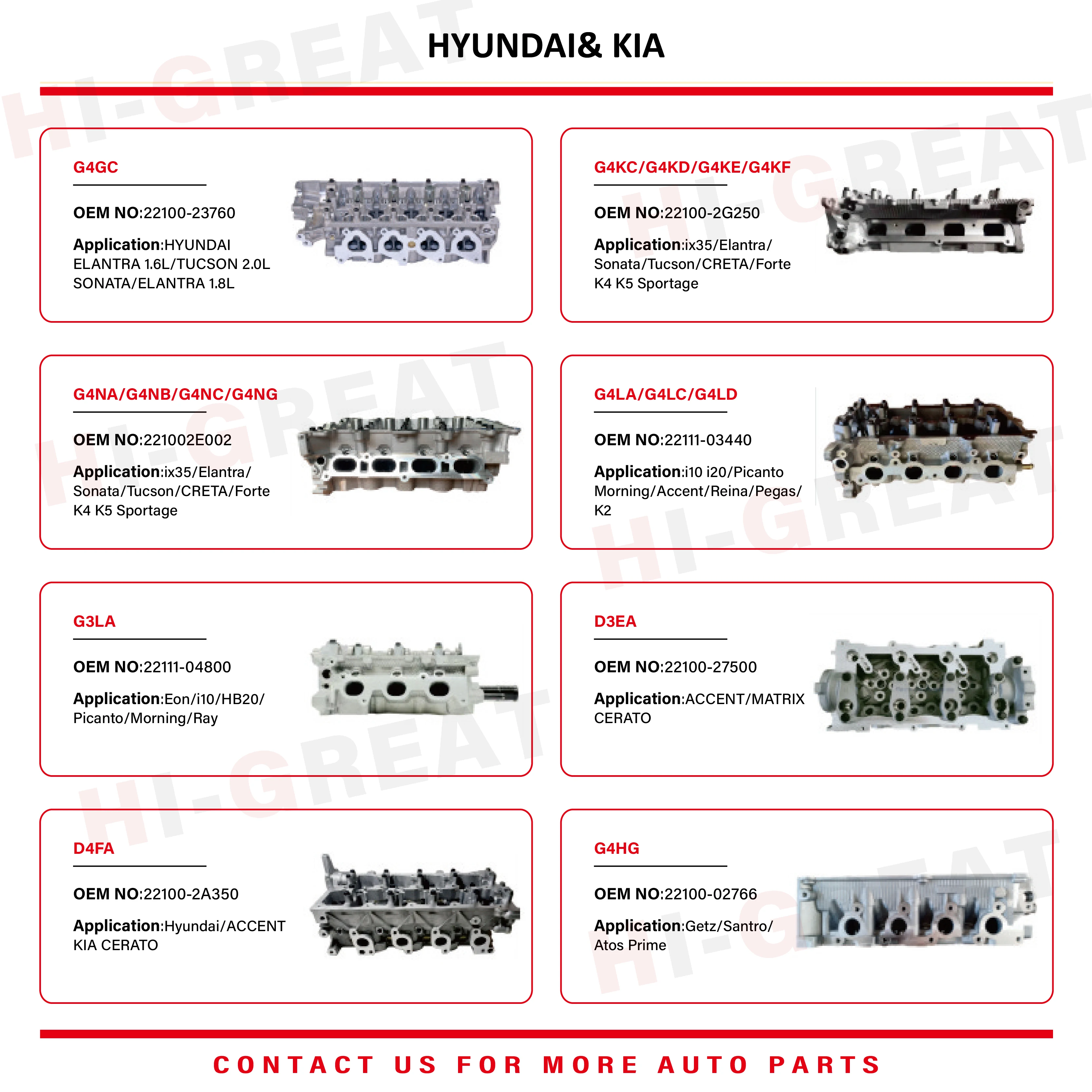 Engine D4CB Cylinder Head For Kia For SONATA 22100-4A600 22100-4A700 22100-4A701 5J025-4AU00 AMC908778 D4CB Motor Engine Parts - view 5