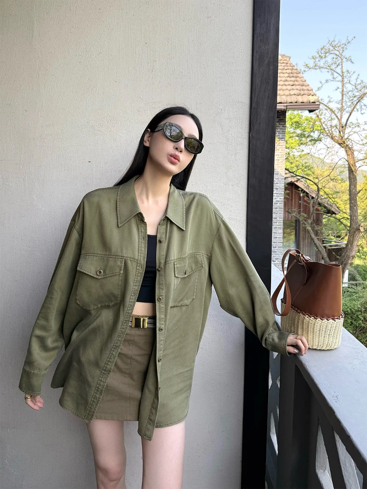 

Классическая свободная женская джинсовая рубашка с ручной окраской в цветовой гамме S Denim от Zhou Miao Ci Mystery Collection, топ на пуговицах с длинными рукавами