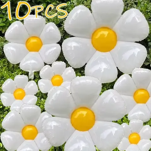 1/10Pcs 데이지 풍선 거대한 흰색 노란색 알루미늄 호일 풍선 생일 베이비 샤워 웨딩 데이지 파티 장식 용품