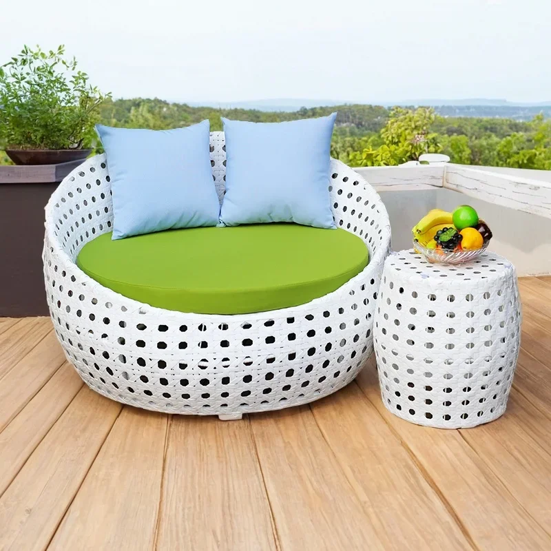 Outdoor Lying Patio Terrace Rattan Bed Balcony Round Bed Bird's Nest Swimming Pool Rattan Bed Waterproof and Sunscreen