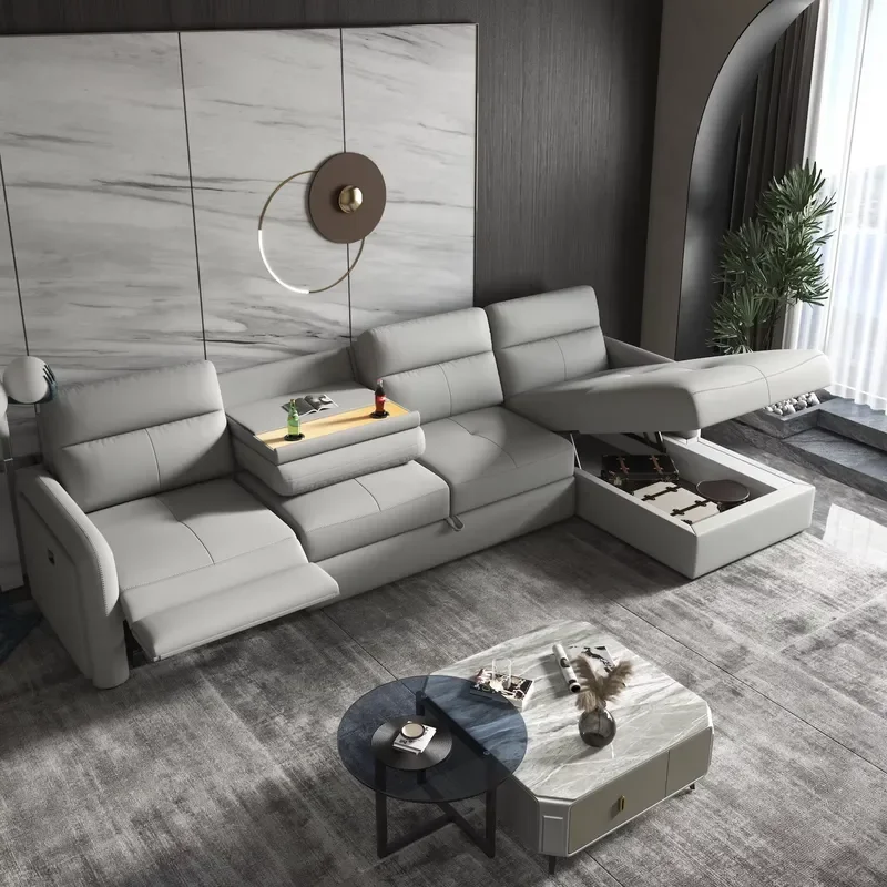 Italian High-end Modern Custom Fabric Multi-functional Ergonomic Eco-Friendly L-shaped Living Room Sofa Storage Recliner