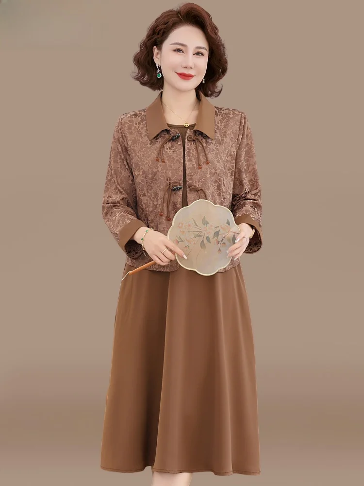 

Модный весенний комплект для мамы: Новая китайская национальная трендовая куртка 2025 года, новая модель для женщин среднего возраста, весенний комплект для дочери