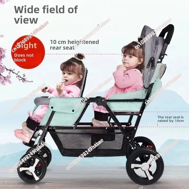 Twin baby stroller Lightweight folding can sit and lie down Double baby stroller Front and rear seats Second baby stroller