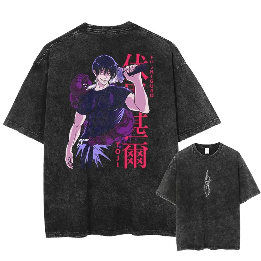 2026 Jujutsu Kaisen Anime Bedrucktes T-Shirt für Herren und Damen, gewaschenes T-Shirt, hochwertiges Vintage Baumwoll-T-Shirt, Harajuku Y2K Oberteile