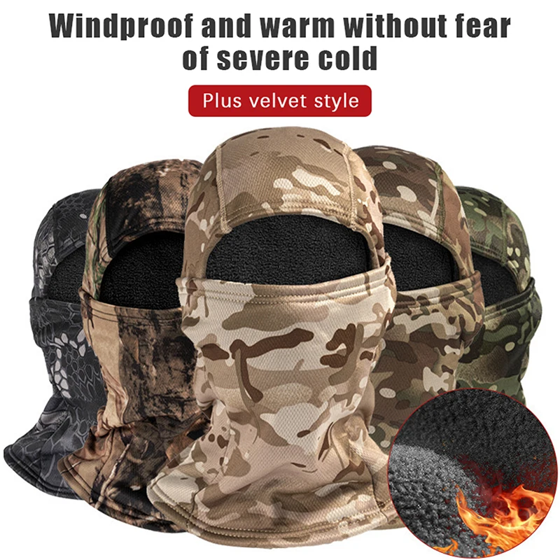 Winter Fleece Warm Camouflage Balaclava Outdoor Cold-proof Ski Cycling Full Face Mask Motorcycle Mask Helmet Lining