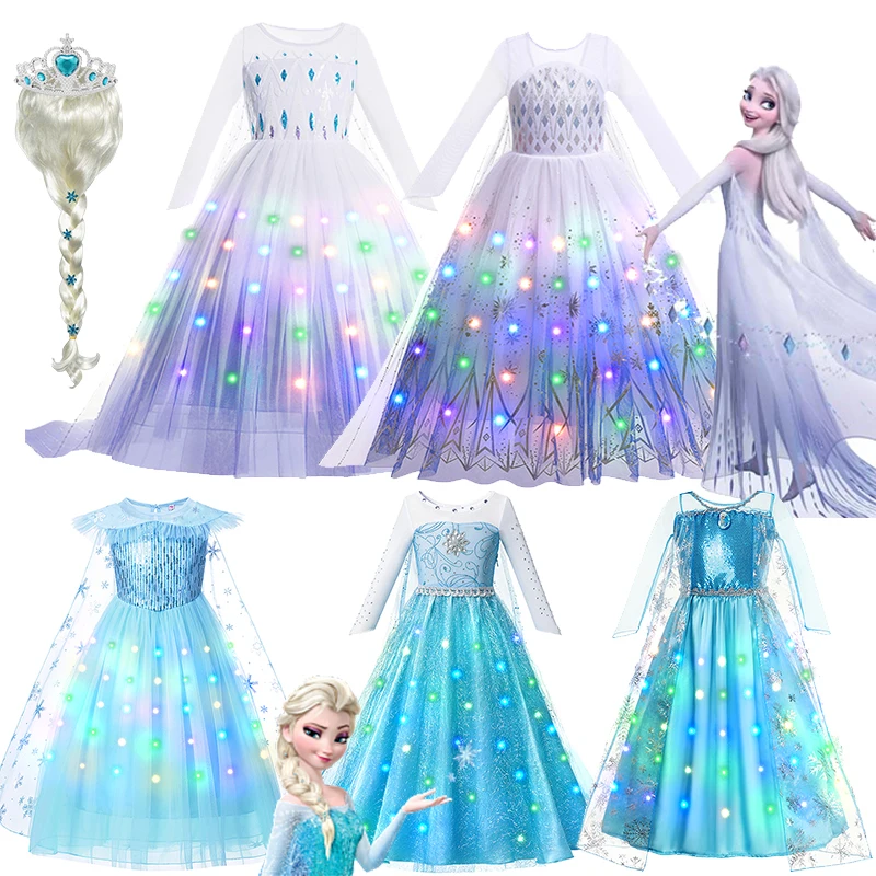 

Girls LED Light Dresses Frozen 2 Snow Queen Elsa Anna for Girls Kids Cosplay Costumes Party Prom Gown Robe Play Princess Dress