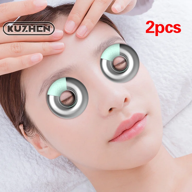 2 uds círculos de ojos de acero inoxidable compresa de ojos anillo de paquete de hielo compresa fría belleza de ojos que diminui el dispositivo de masaje de ojeras