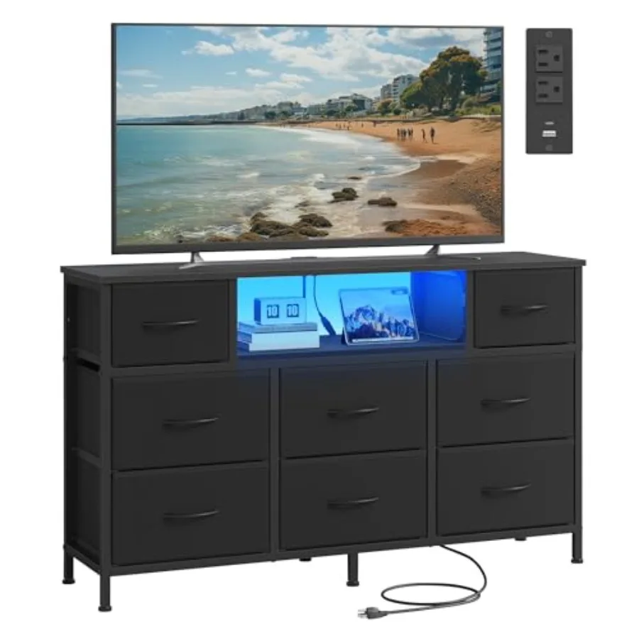 

BELLAH Collection - Drer for Bedroom with Outlets and LED Lights, TV Stand for TVs Up to 55 Inches, Chest of Drawers, 8 Drawers