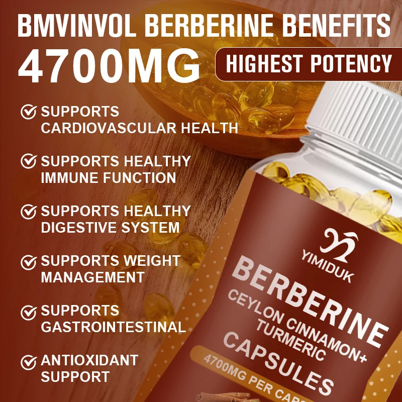 Berberine-Premium Supplement Capsules, Suporta a saúde do coração, Sistema imunológico, Comida saudável