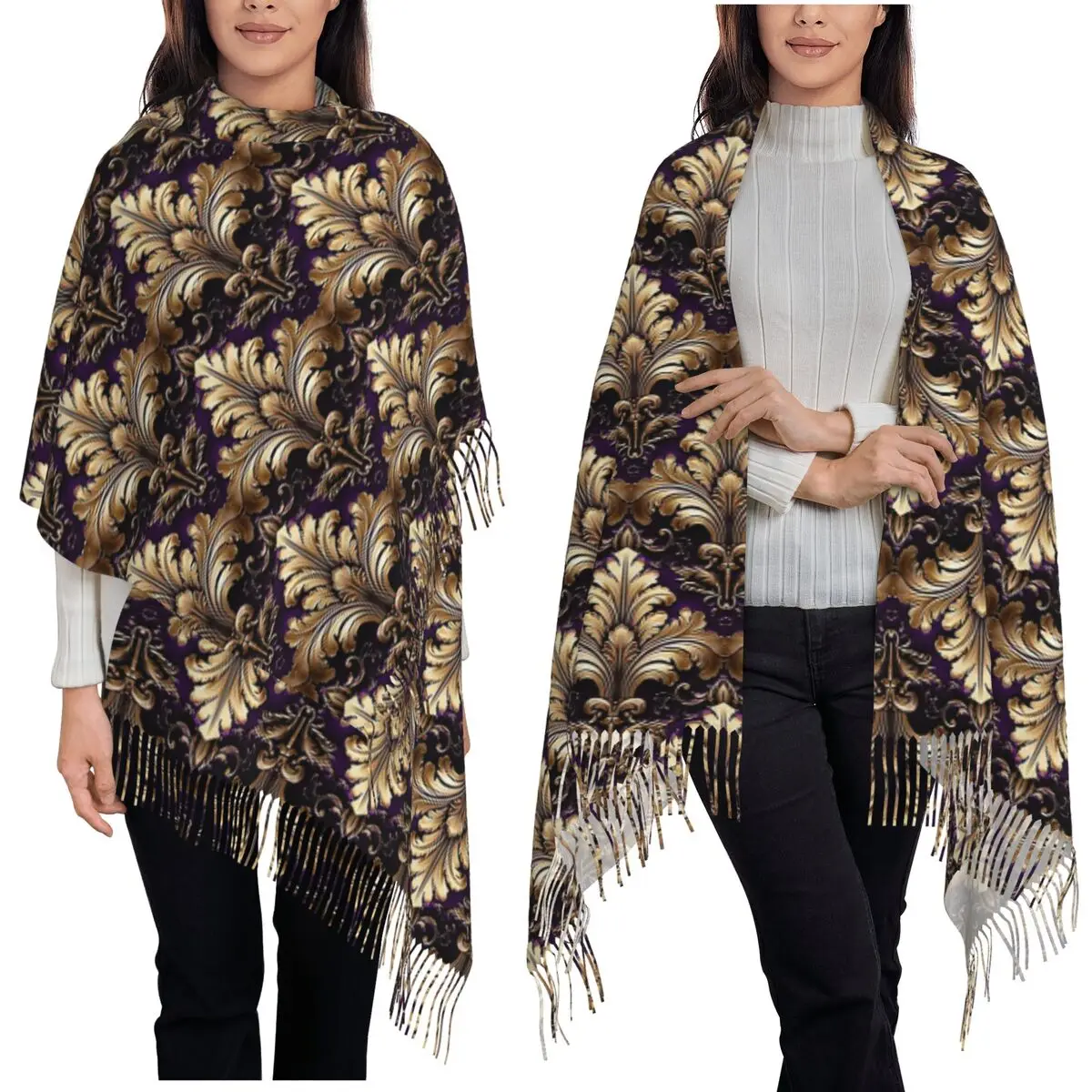 

Роскошный золотой европейский цветочный шарф в стиле барокко в викторианском стиле, шарфы с кисточками, женские мягкие шаль и накидки, большая осенне-зимняя шаль
