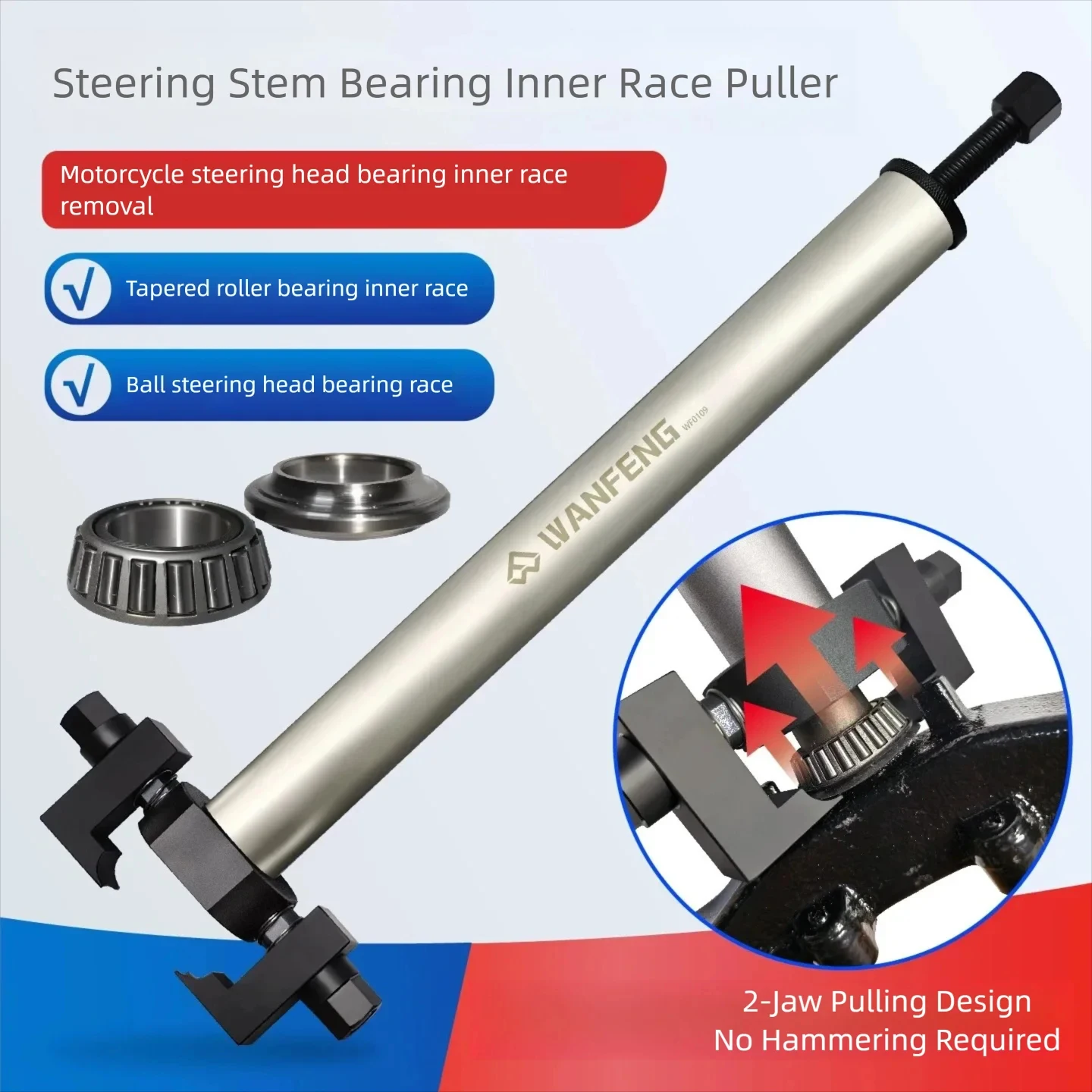 Motorcycle Triple Tree Inner Bearing Puller, Steering Head Bearing Inner Race Puller, Headstock Bearing Race Removal Tool