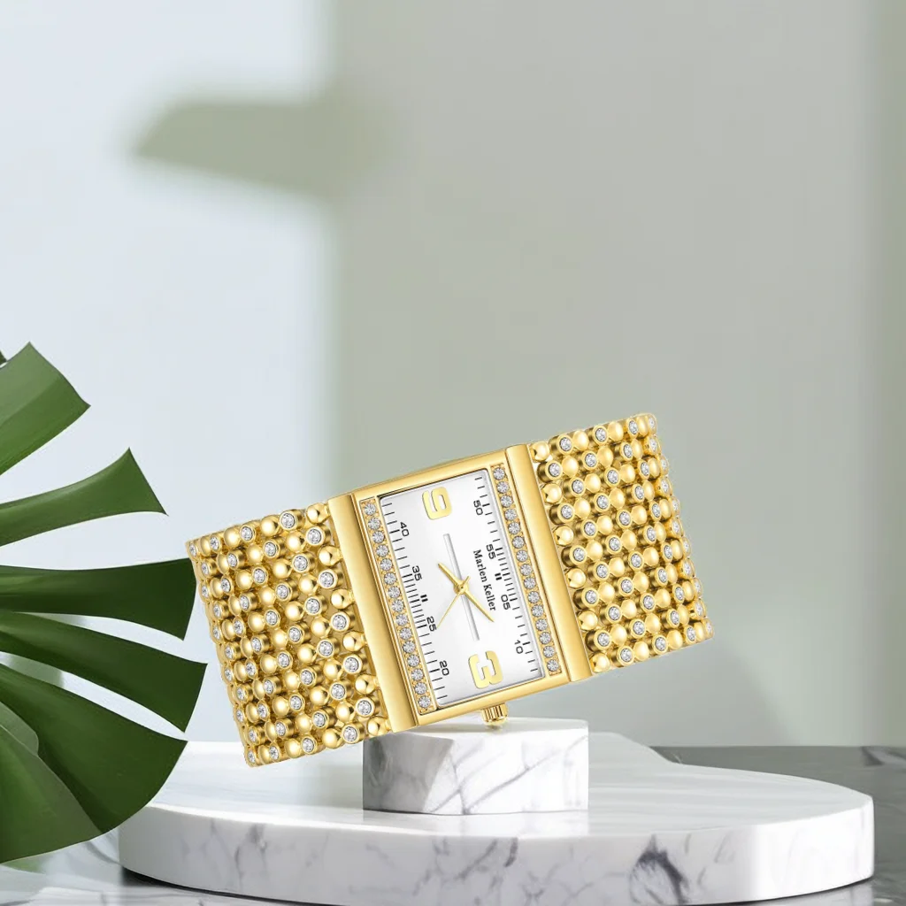 Marlen-relojes de diamantes de imitación rectangulares para mujer, esfera de diamante de aleación creativa con reloj, relojes de pulsera casuales