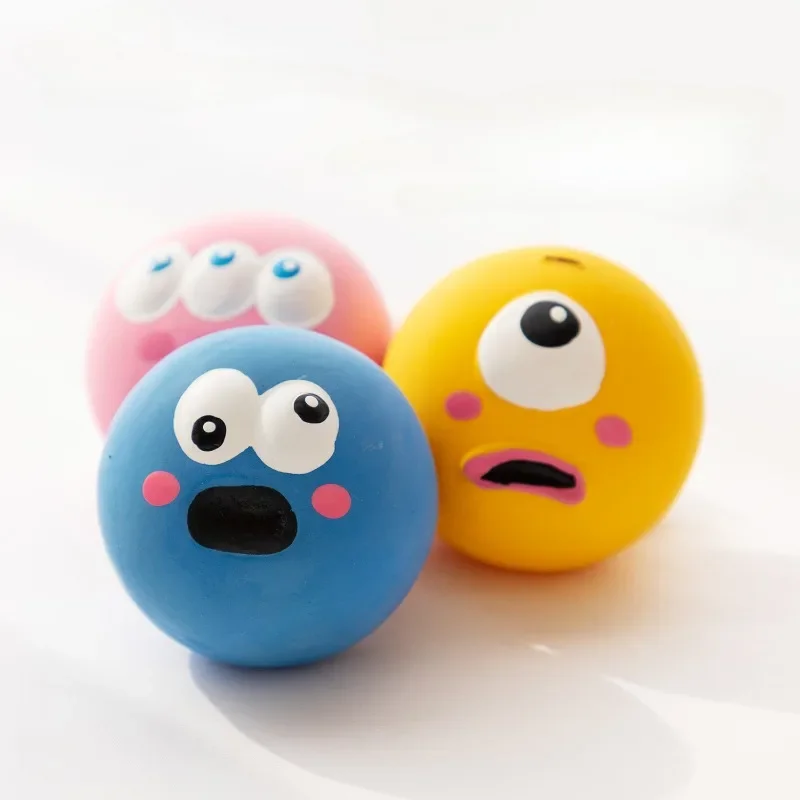 Puppy Toy Ball Cute Cartoon Big Eyeball Squeaking Sound Rubber Balls Dog Making Sounds Chews Playth Interactive Pet Toys Sphere