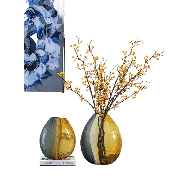 

Light luxury hydroponic ice cracked glass vase American model room modern creative decoration flower arrangement