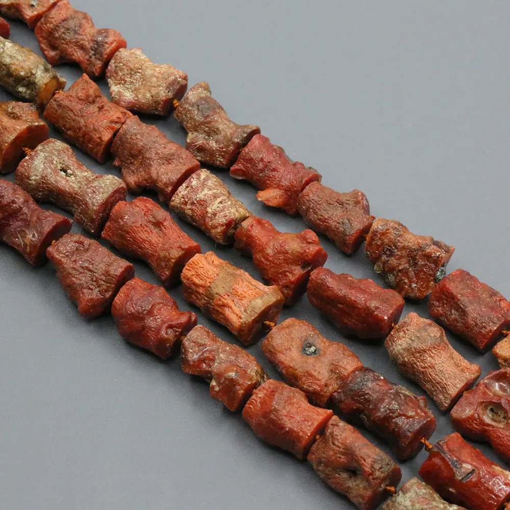 APDGG Natural Red Orange Coral Branch Bamboo Nugget Real Gems Loose Beads 16