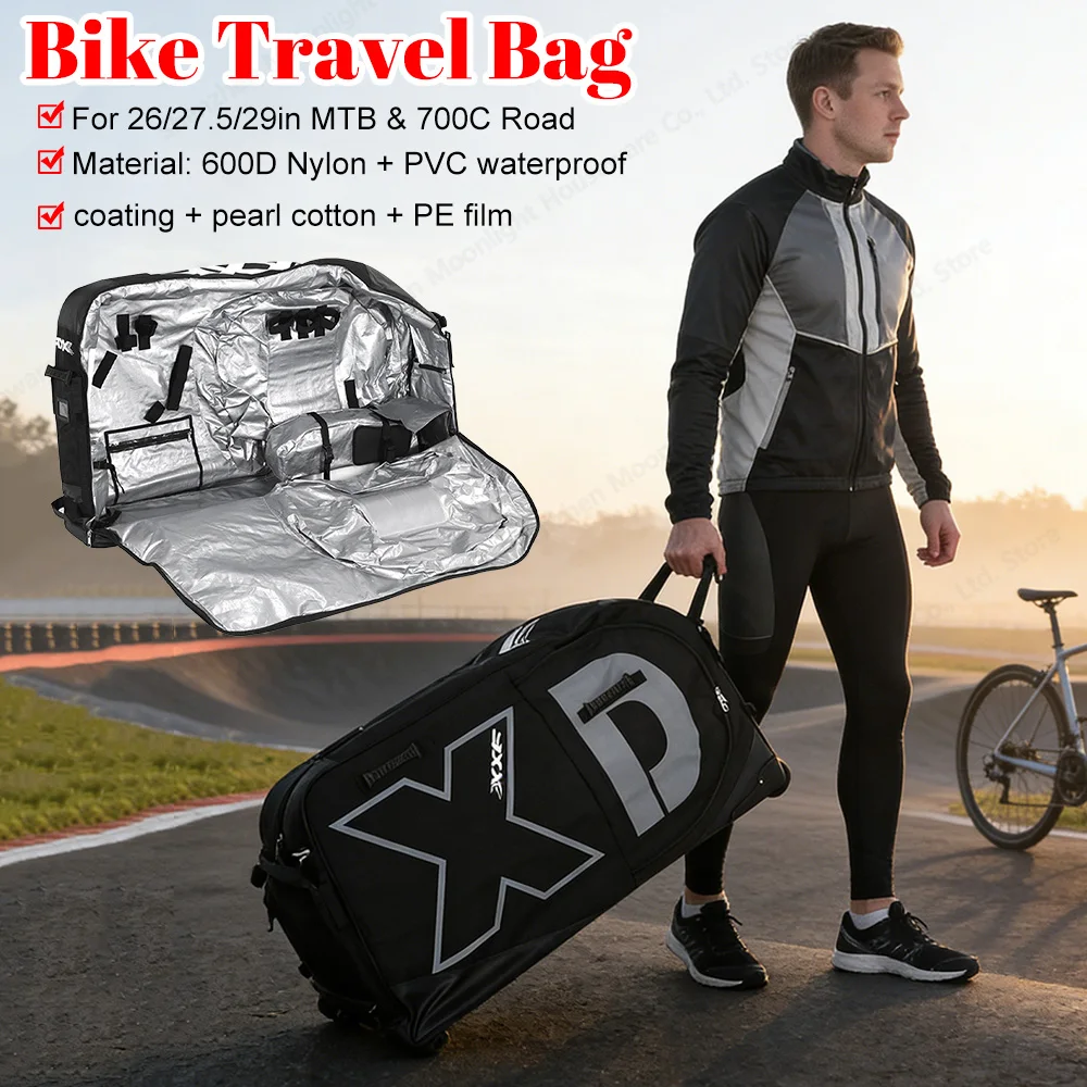 

Lightweight MTB Travel Bags With Wheels for Air Flights Protective MTB Travel Bag Waterproof Wheel Protection Tubes & Zippers