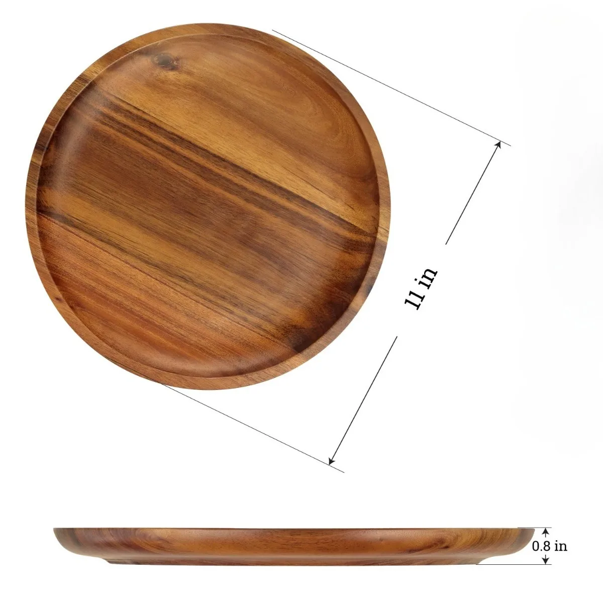 Acacia Wood Serving Tray 25/30cm Round Stackable Reusable Plate for Pizza Salad Fruit Pastry Snack Home Dining Table Accessories